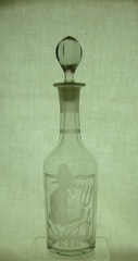 #4033 Maloney Bar Bottle, Crystal, 28 oz with #5007 Rye Carving, 1935-1937
